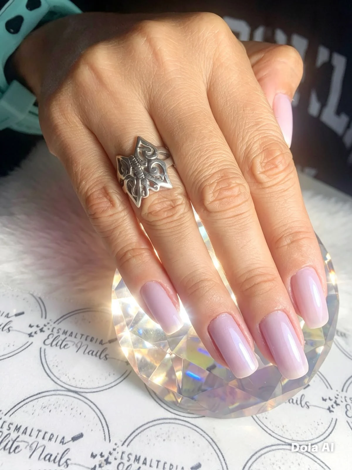 Unhas em lilás suave, fotografia enviada pelo estúdio